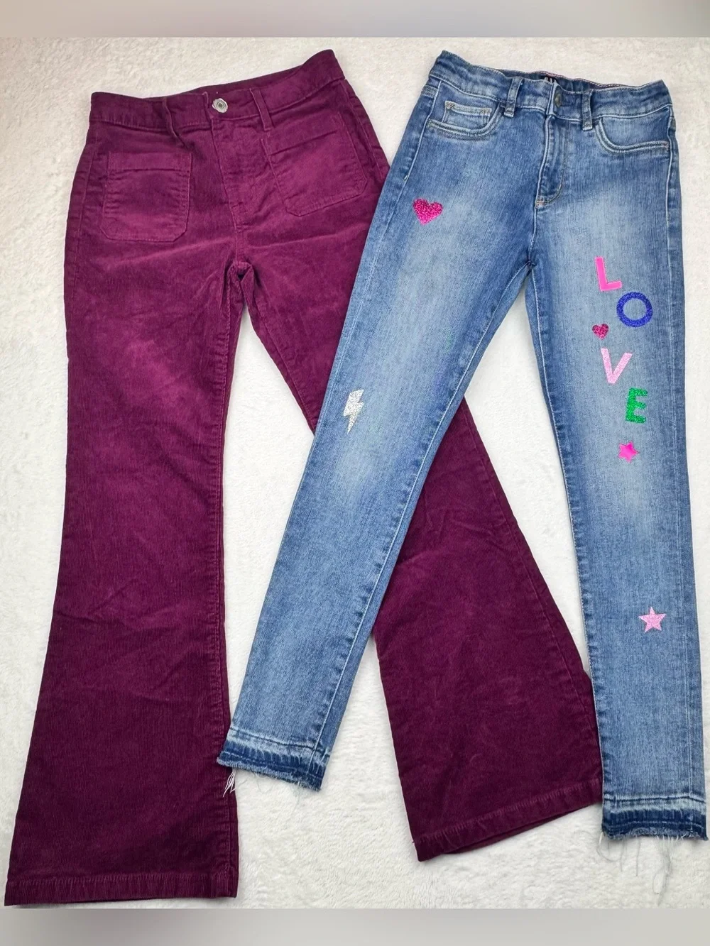 GAP lot of 2 girls pants. Both size 12. Corduroy. High rise. Flare. Glitter.